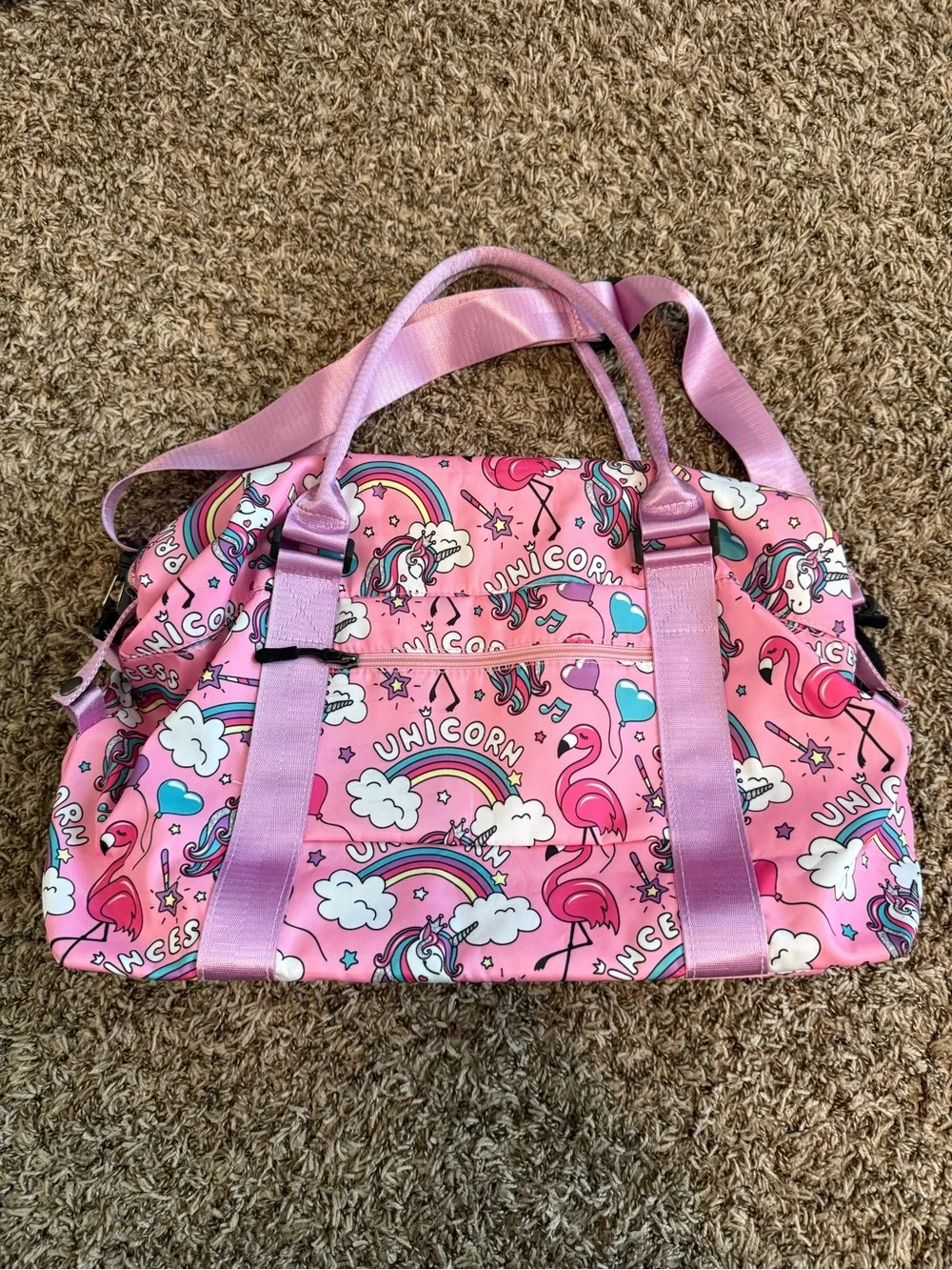 Kids Pink Unicorn & Flamingo Travel Duffel Bag by